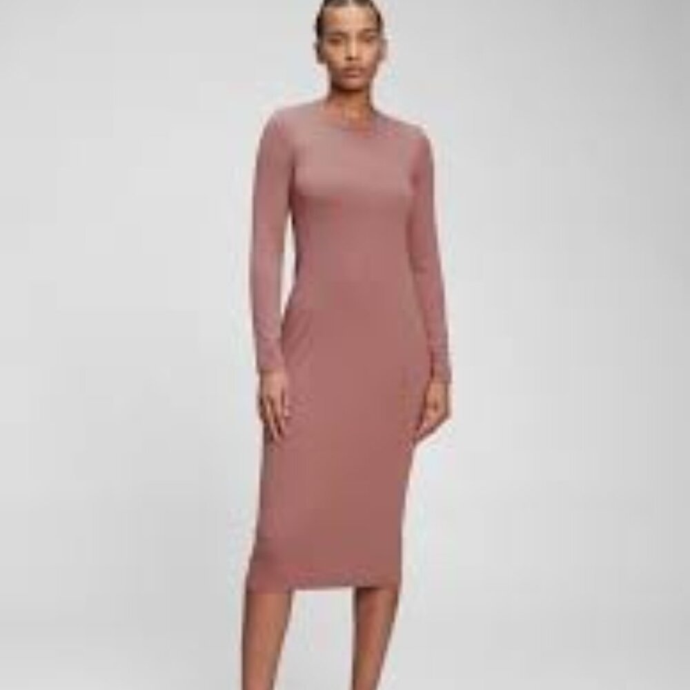 Gap Modern Midi Dress Mauve Pink Long Sleeve Cotton Modal Blend Size Medium